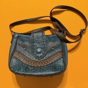 Crossbody Bag Women Tooled Turquoise Studded Western Conceal Carry Clean